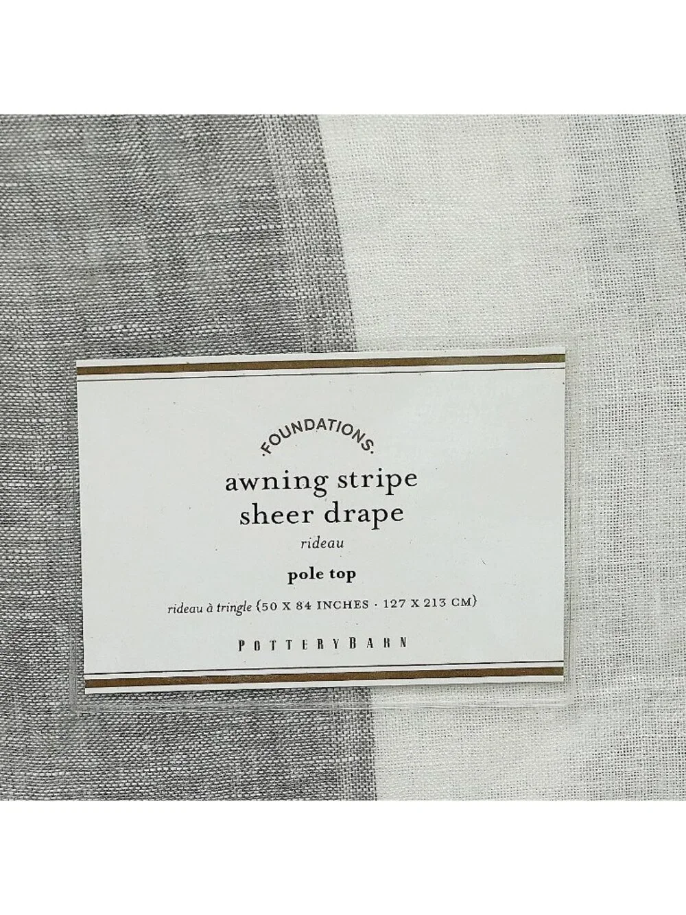 Pottery Barn Awning Stripe Sheer Drape One Panel 50x84 Gray White Linen NEW